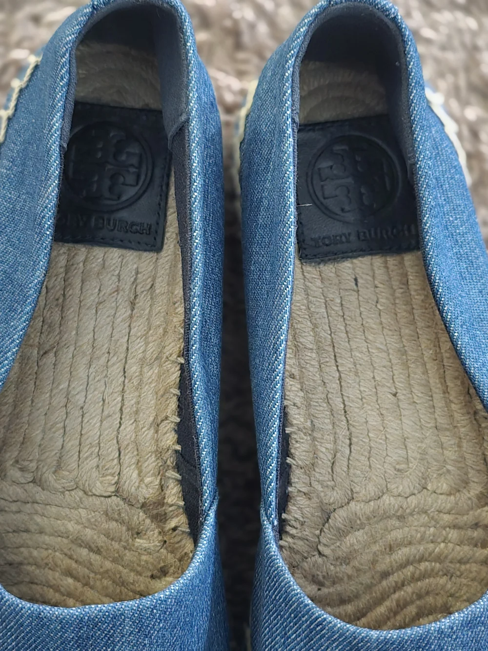 Tory Burch Blue Denim Espadrille Flats with Navy Toe
